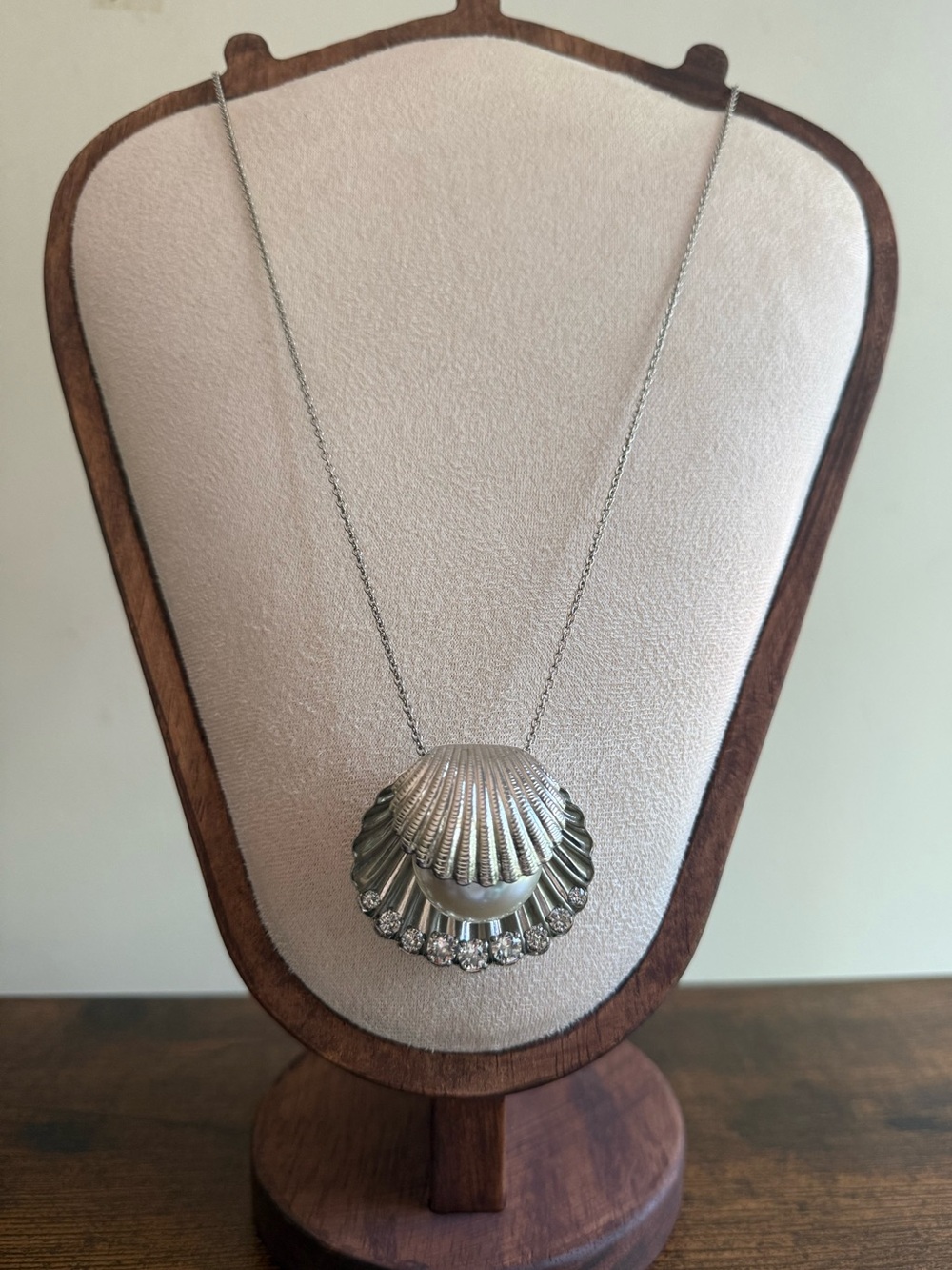 Miu Miu Shell Pendant Necklace with Rhinestones